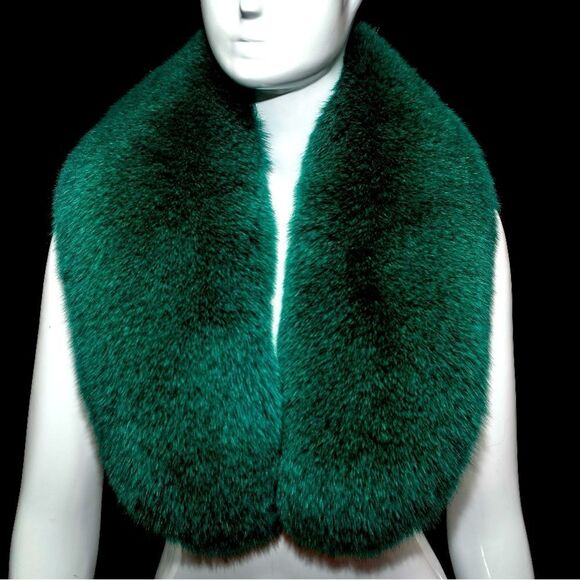 ♥️ Emerald Green Blue Fox Fur Fancy Collar Scarf Stole - Picture 1 of 9